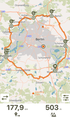 Radtour 76: Challenge: 178 km rund um Berlin, ohne es zu berühren (nicht Mauerweg!)