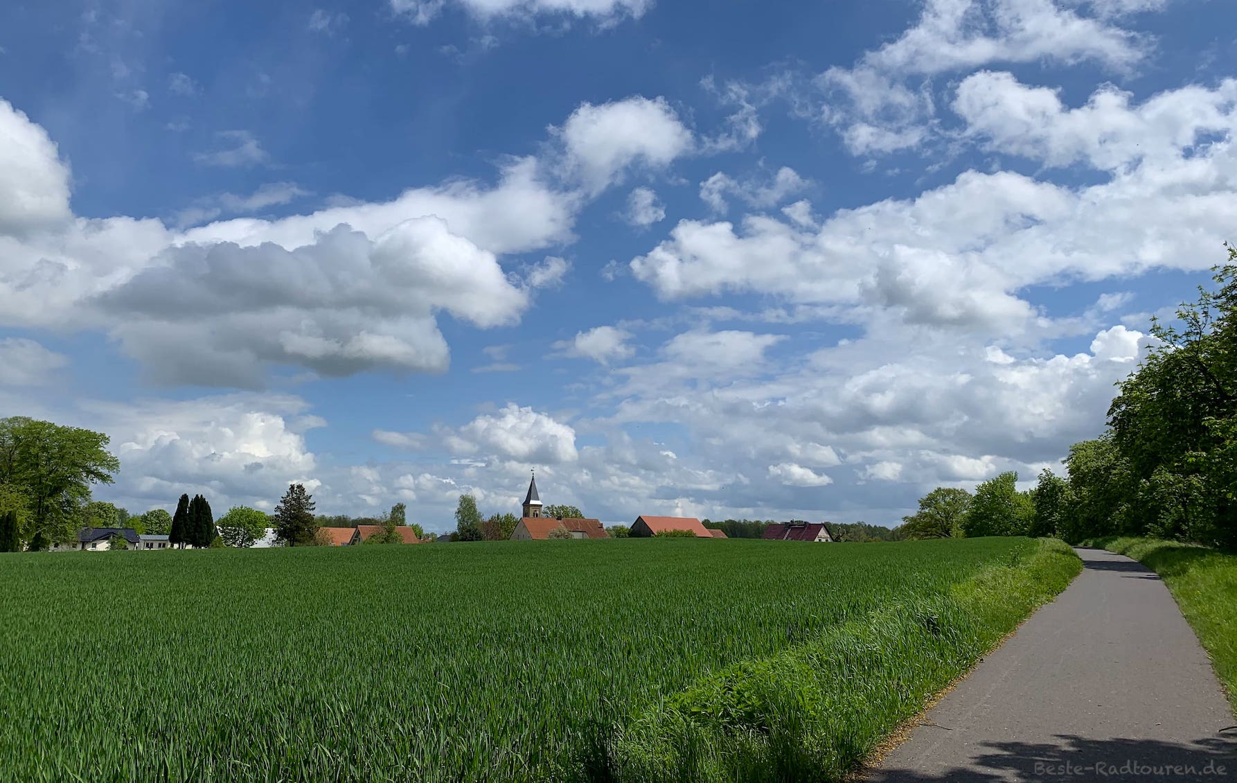 Foto vom Radweg, Blick auf das Dorf Schönfließ, Oberhavel, Mühlenbecker Land