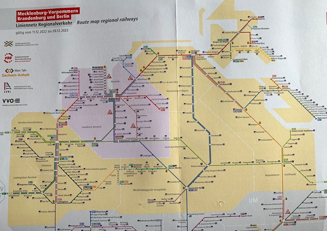 Karte mit Übersicht: Linien bzw. Netz der Regionalbahn Mecklenburg-Vorpommern