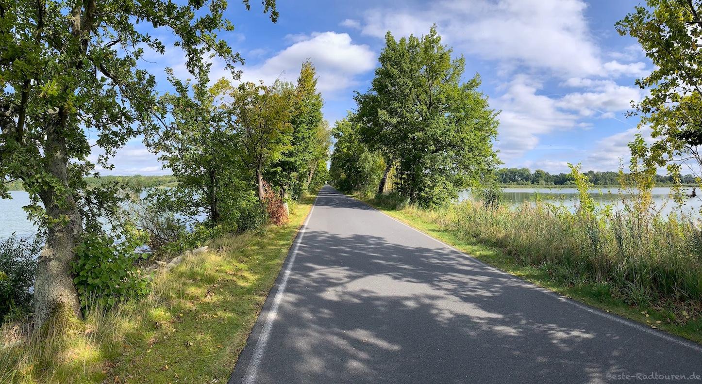 Foto vom Norden her: Speicher Radeburg II, Damm zwischen Großteich Zschorna und Breiter Teich