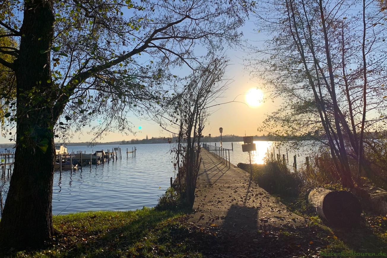 Foto vom Ufer her: Wildpark West (Potsdam), Bootsverleih und Steg