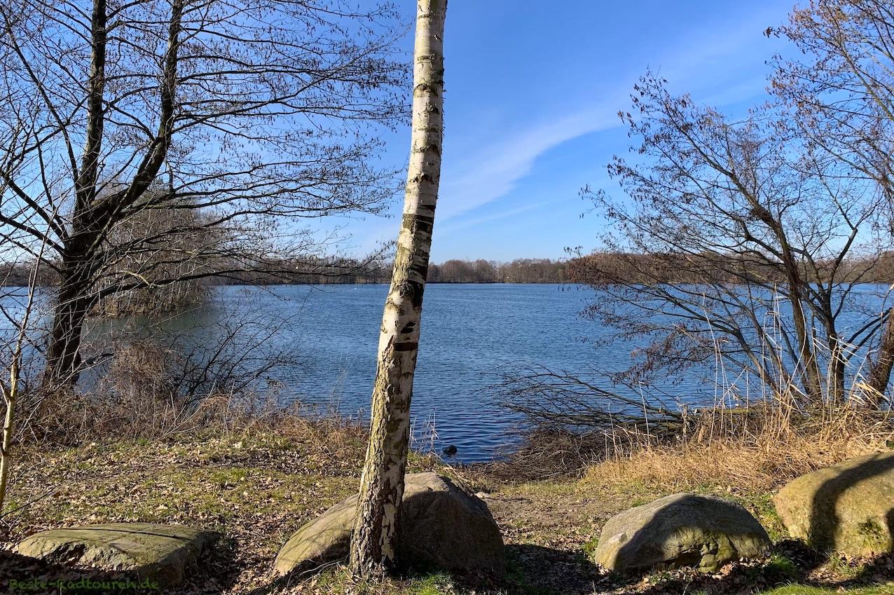 Foto vom Radweg aus: Kiessee Maust zwischen Cottbus und Peitz (Lausitz)